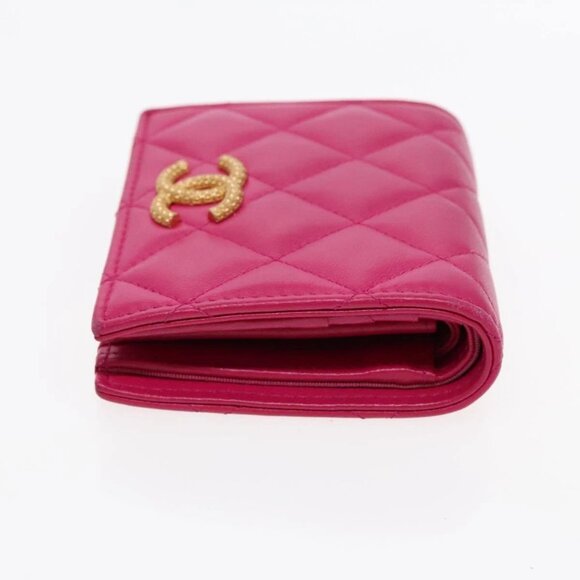 CHANEL Wallet Lamb Skin Pink Gold CC Auth 94678AM - Picture 8 of 16